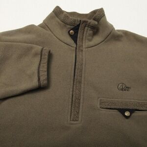 Lowe Alpine Fleece Pullover Mens Medium Olive 1/4 Zip Snap Pocket Made in USA